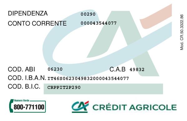 Se vuoi aiutare la nostra  Associazione puoi effettuare un bonifico bancario con l’importo dell’offerta intestato a:
 
L'Impronta Volontari Indipendenti Canile 
 
BANCA CREDIT AGRICOLE
IBAN: IT46 S062 3049 8320 0004 3544 077
  
Per disposizioni di bonifico dall'estero  BIC/SWIFT CRPPIT2P290
 
Oppure usa PayPal
   